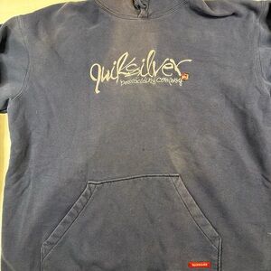 Quiksilver Hoodie Mens 2XL Navy Script Logo Pullover Skate Surf